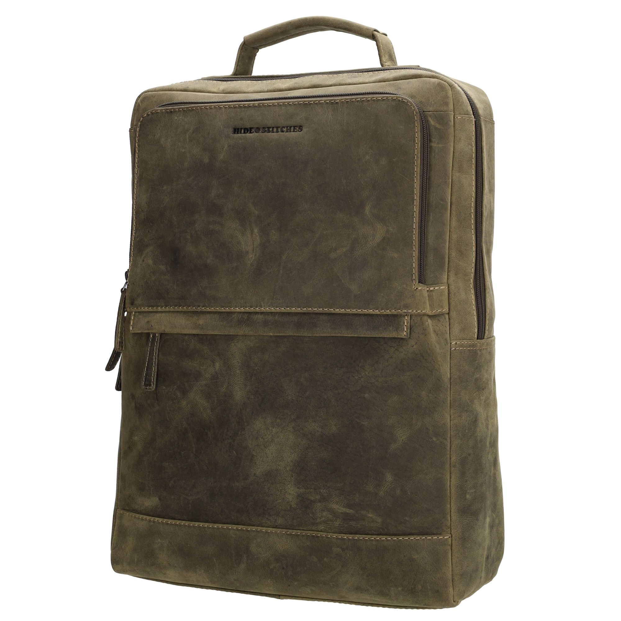 Hide & Stitches Idaho Rugzak Vierkant 15,6 inch Olijfgroen