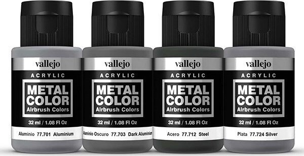Vallejo - Metal Color Airbrush Maling Sæt - Metallic Panel - 4X32 ML