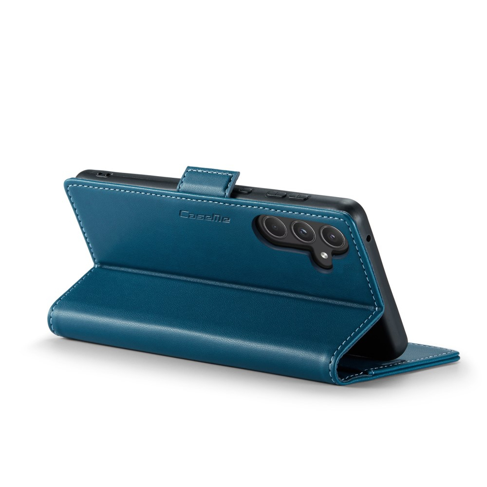 Samsung Galaxy A55 Leder Tasche Flip Wallet Etui mit Kartenfächern Litchi Look (RFID Schutz) - Blaugrün