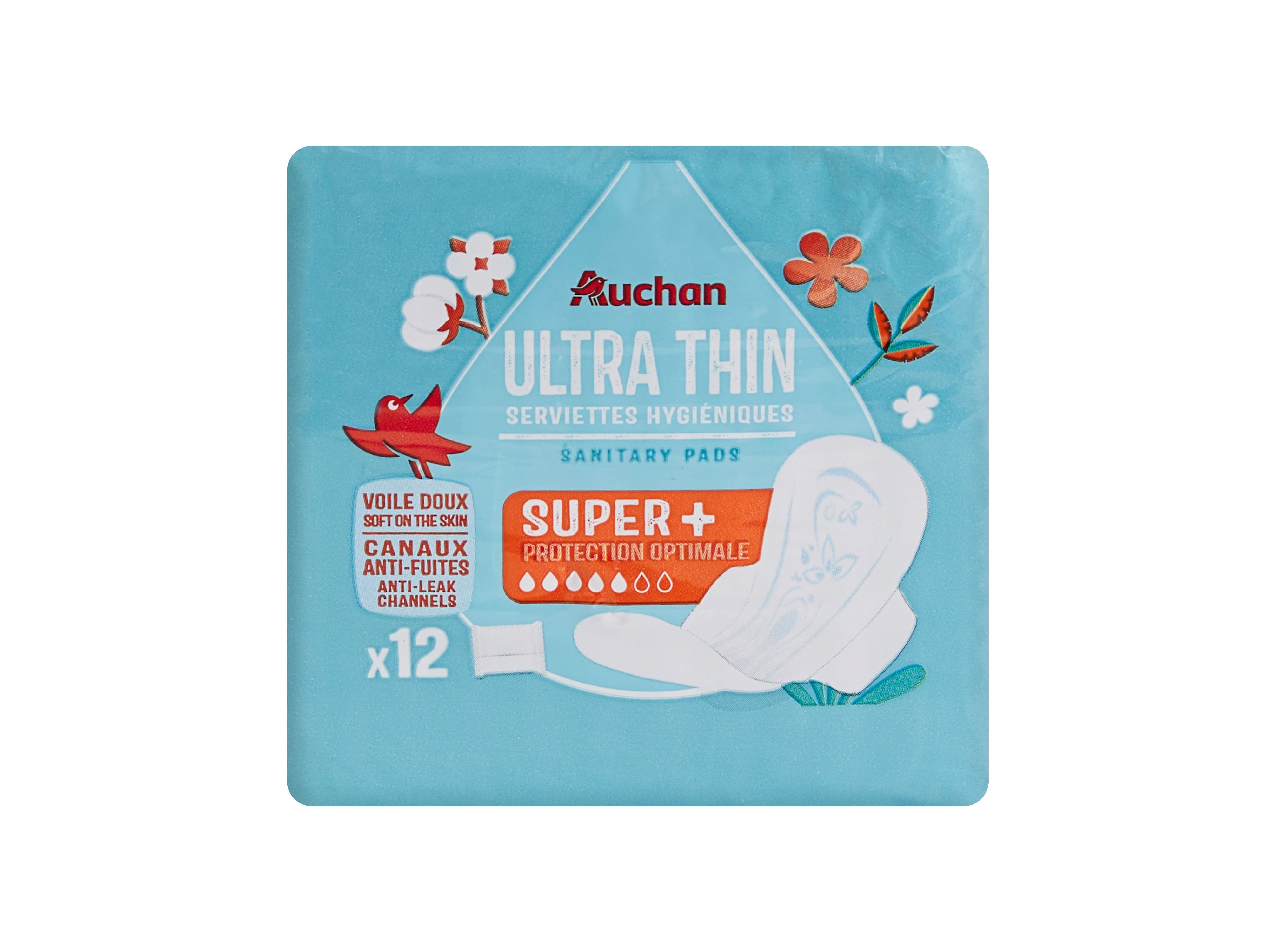 PENSOS HIGIÉNICOS AUCHAN ULTRA FINO SUPER COM ABAS BOLSA 12UN