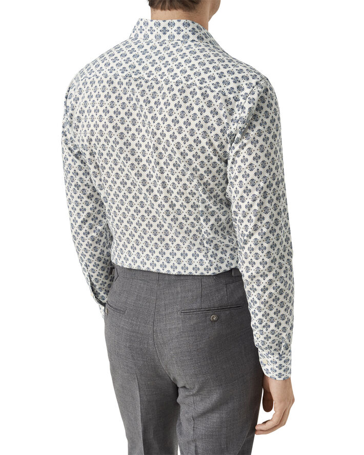 ETON Slim Fit White Medallion Print Cotton & Tencel Lyocell Shirt Hvid