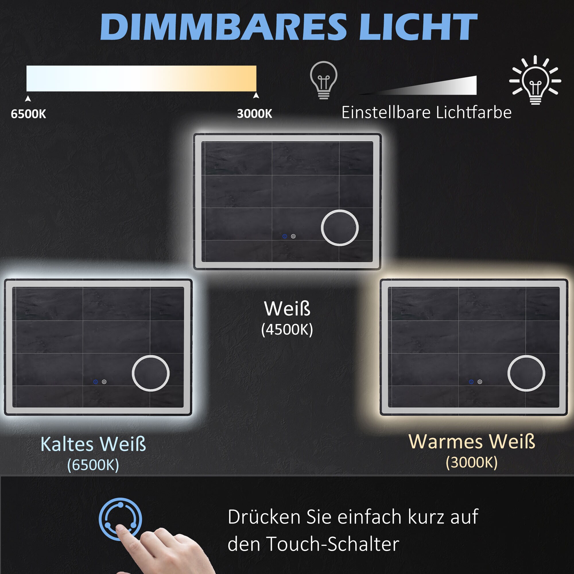 kleankin Badspiegel mit integriertem dreifach-Vergrößerungsspiegel weiß 80L x 3,8B x 60H cm