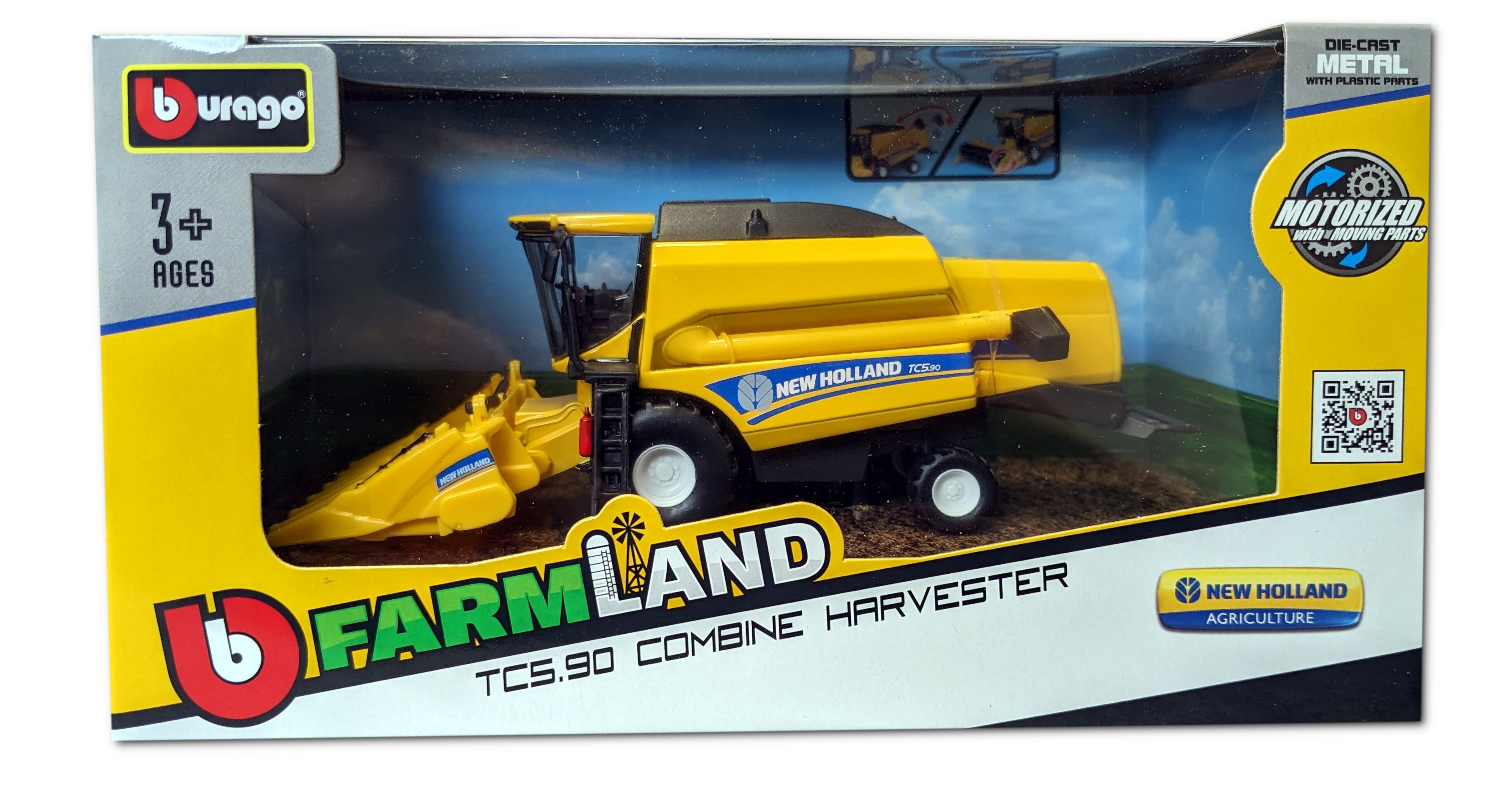 Bburago 18-31722 - New Holland - Mähdrescher TC5.90 für Mais (gelb) Spielzeugmähdrescher Modell