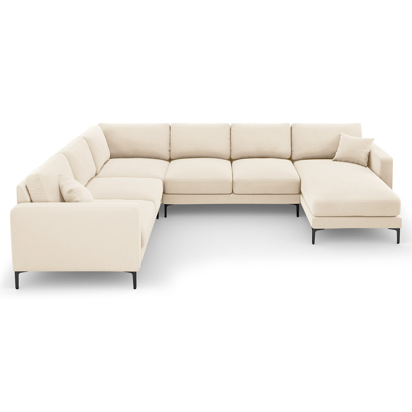 Mazzini Sofas Canapé Panoramique gauche Velours Venus 6 Places beige clair - 326x236x90 cm