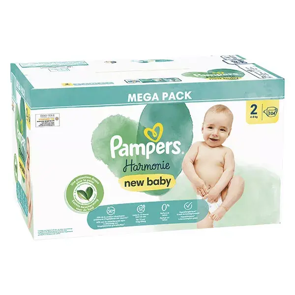 Pampers Harmonie Couches Taille 2 104 Couches 4kg - 8kg Protection Douce Pour La Peau