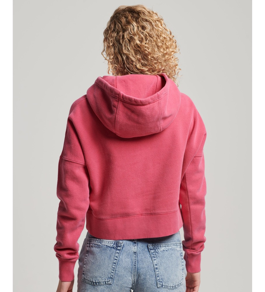 Moletom cropped com efeito lavado rosa da Superdry
