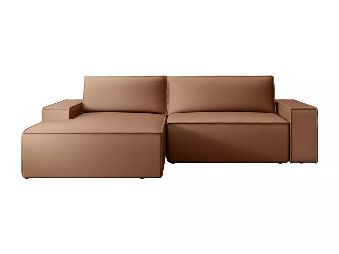 Canapé d'angle gauche convertible en tissu effet cuir marron AMELIA