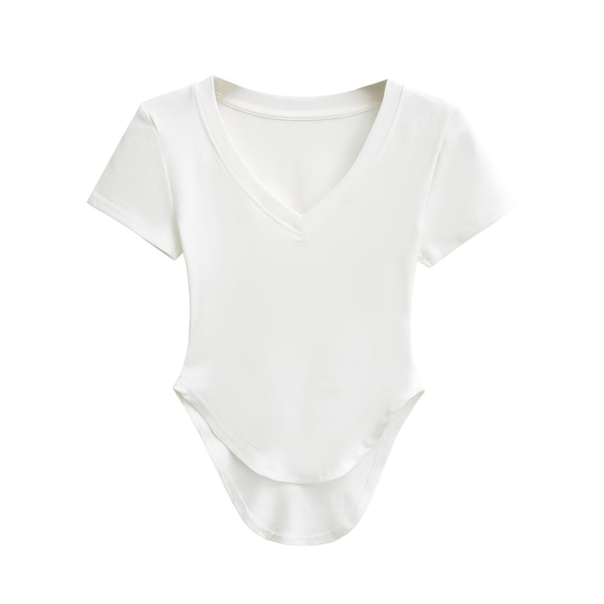 Asiris - Effen T-shirt met korte mouwen en V-hals