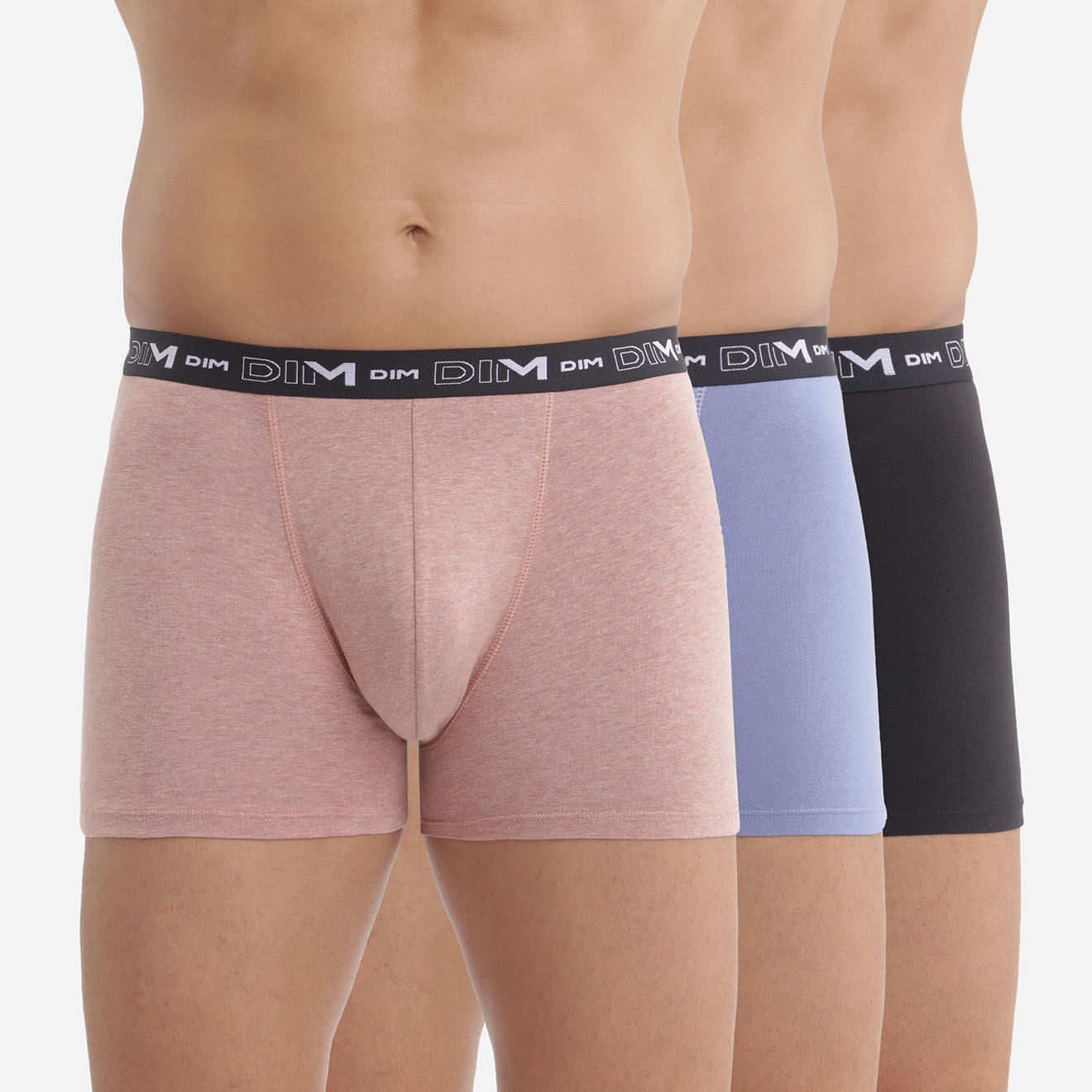 Dim 3 Boxers Coton Stretch nude/bleu barbeau/noir