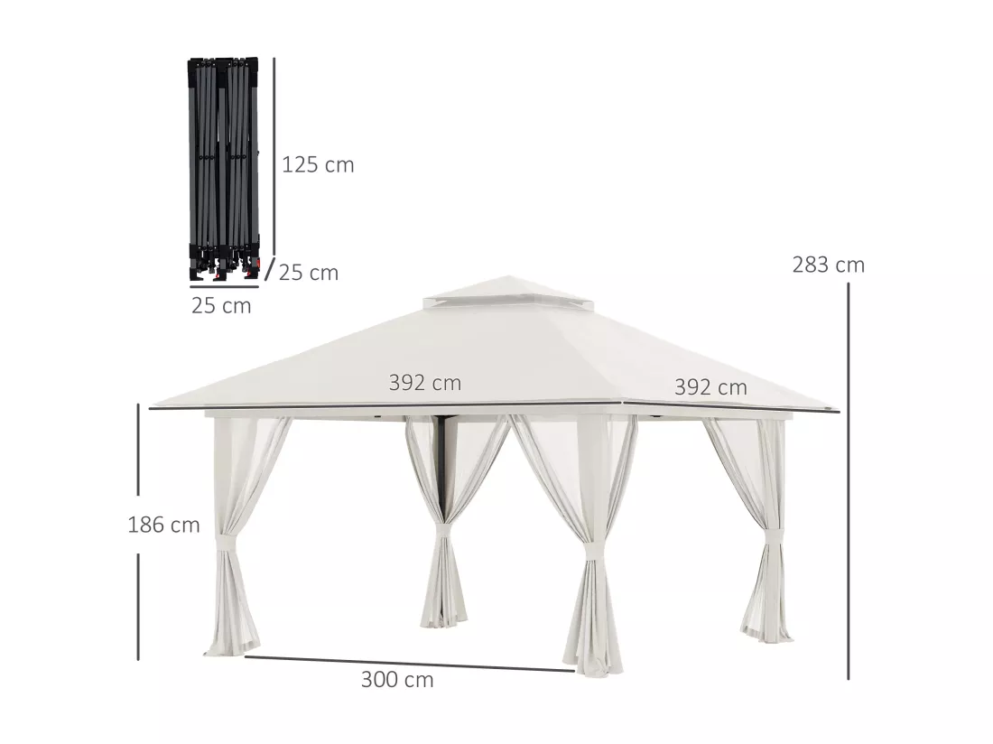 Tonnelle barnum de jardin pop-up pliant 3,92L x 3,92l x 2,83H m sacs de lestage et transport inclus crème