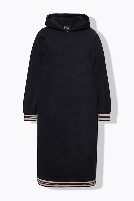 Loungewear-Fleecekleid, Kapuze, Stickerei, Langarm