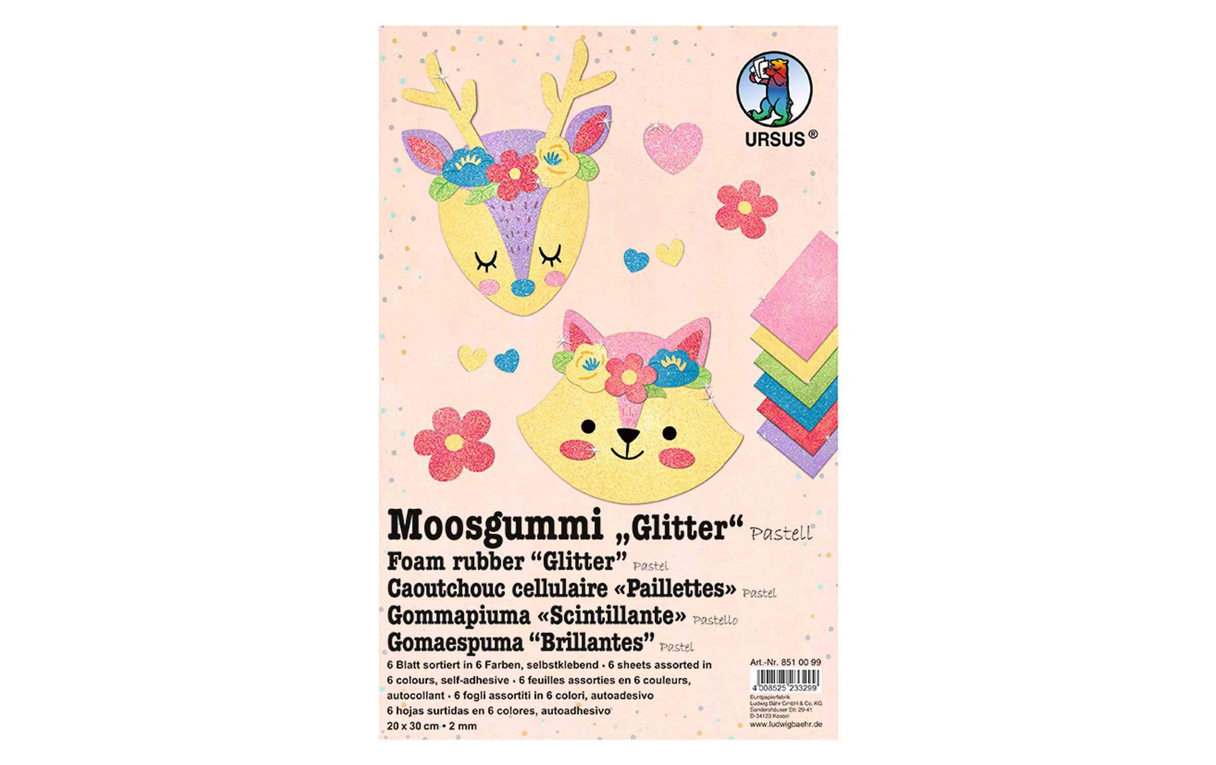 Moosgummi-Set Glitter Pastell selbstklebend, 10 StückMoosgummi Glitter