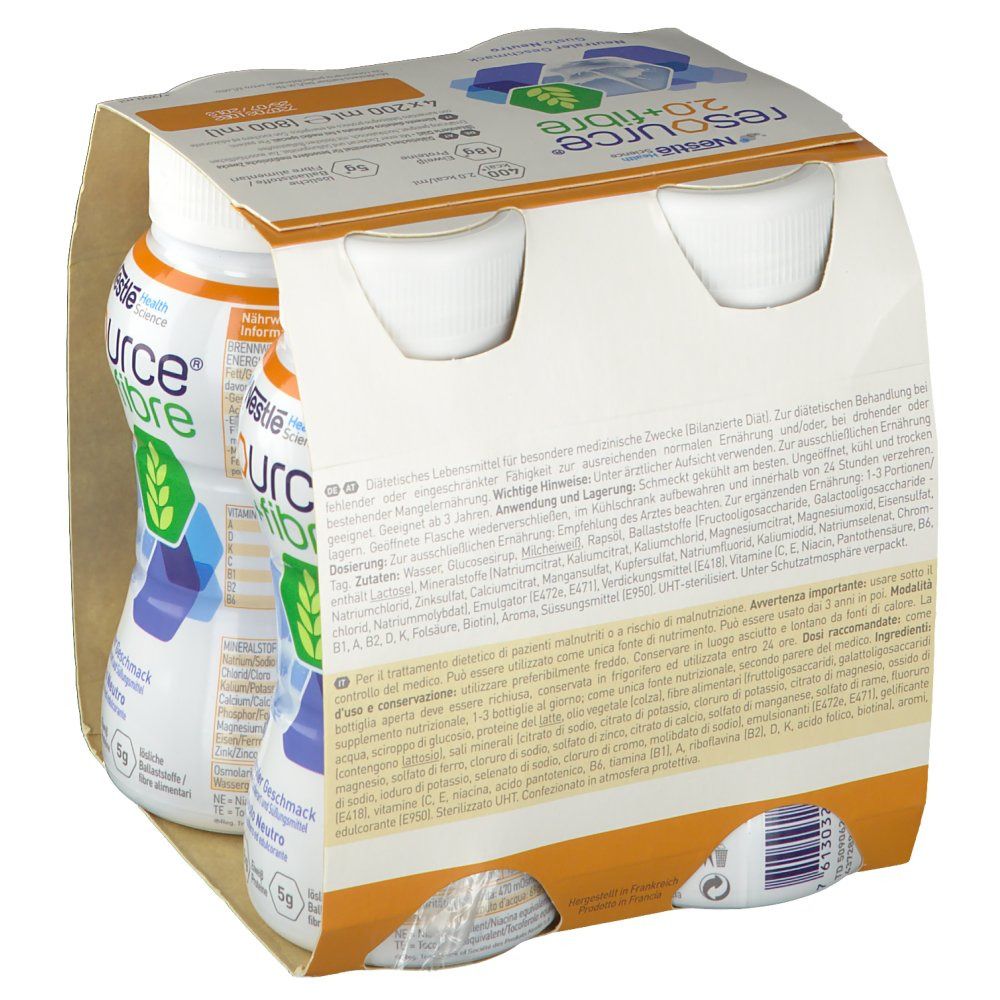 resource® 2.0 + fibre Neutral | Hochkalorische Trinknahrung mit Ballaststoffen | Aufbaukost bei Mangelernährung