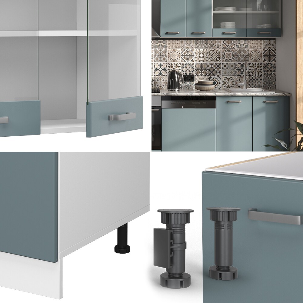 Vicco Küchenzeile R-Line Solid Weiß Blau Grau 300 cm modern Küchenschränke Küchenmöbel