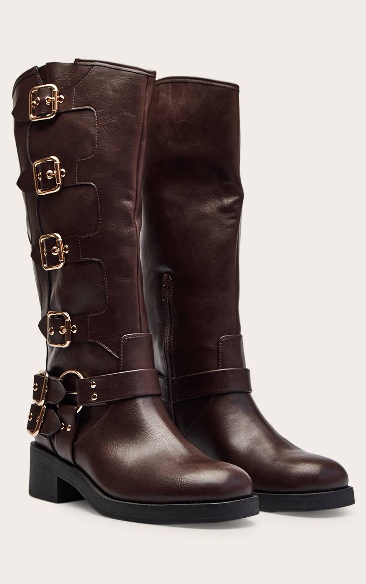 Chocolat Bottes Hautes En Synthétiquecuir Avec Détail Boucle