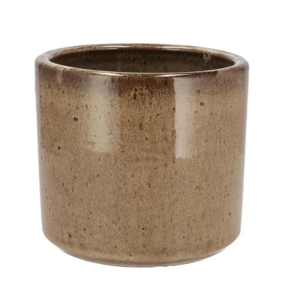 DK Design Bloempot Brown Glaze - taupe - D12 x H13 cm - glanzend