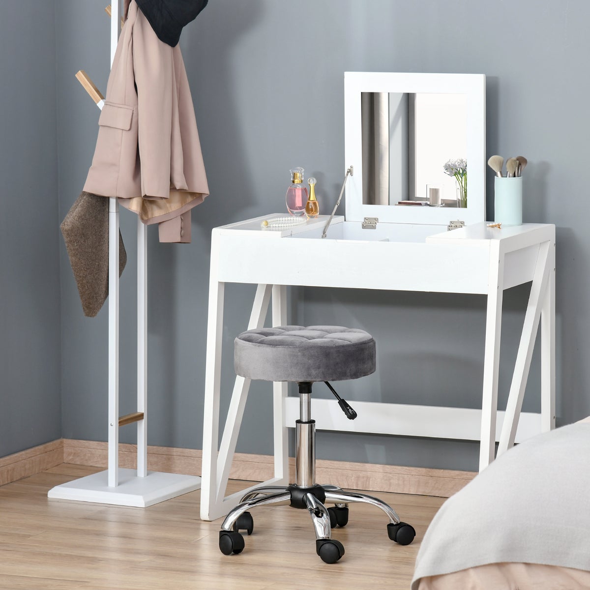HOMCOM salonstoel, Ø42 x 49-61H cm, polyester, grijs