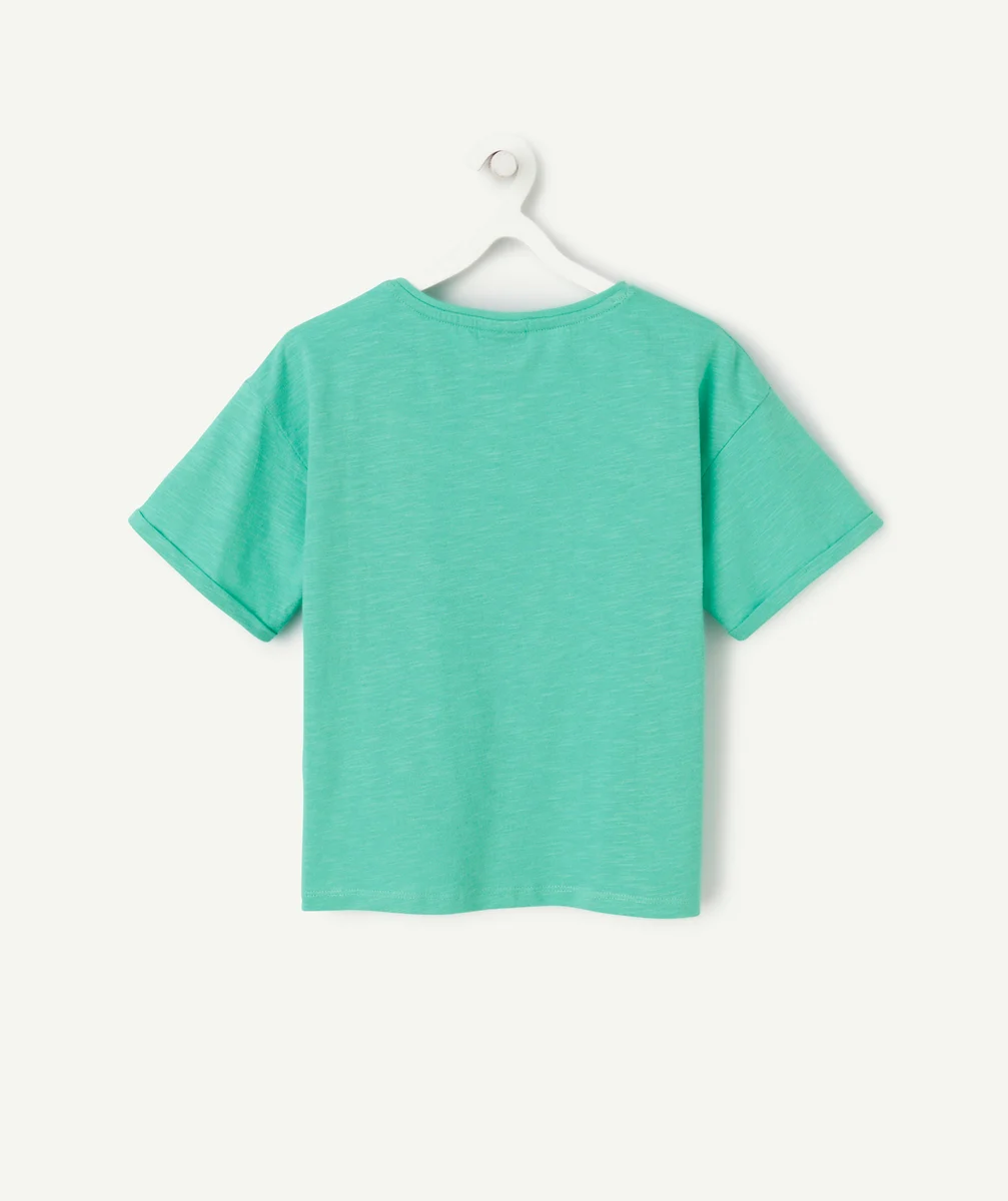 T-SHIRT OVERSIZE FILLE EN COTON BIO VERT AVEC MESSAGE FRESH ET CITRON