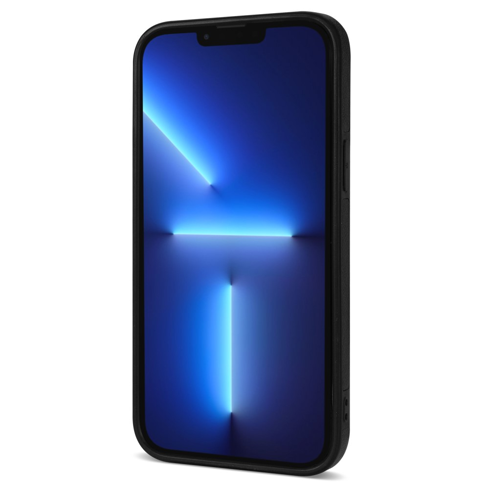 iPhone 15 Pro Max Hybrid Leder Hardcase Hülle mit Kartenfächer mit Aufsteller (RFID Schutz) - Schwarz