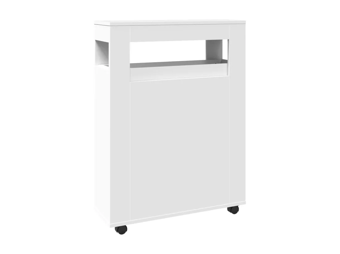 Meuble étroit de salle de bain à roulettes blanc