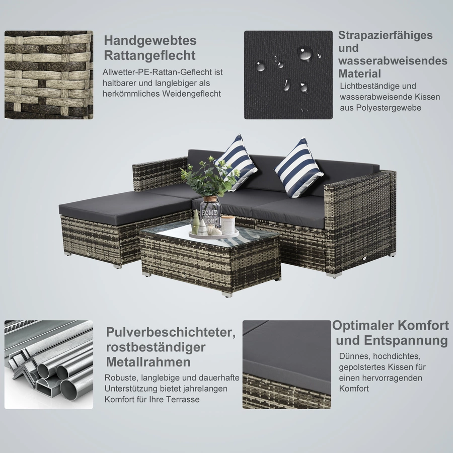 Outsunny Gartenmöbel Set mit Beistelltisch grau