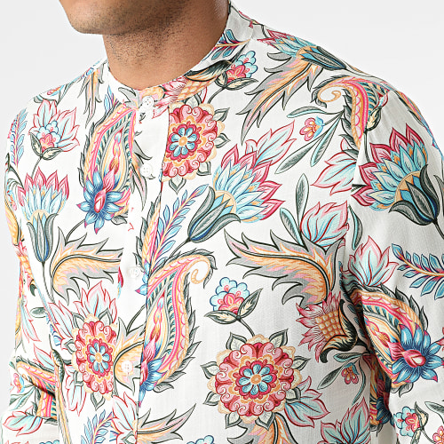 Chemise Manches Longues Col Mao Floral UY837 Beige