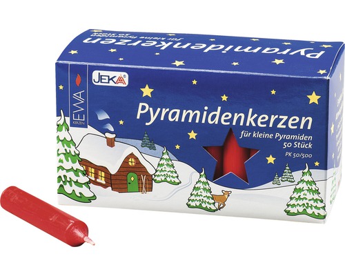 Verpakking van 50 piramidekaarsen rood 1,4 x 1,4 x 7 cm