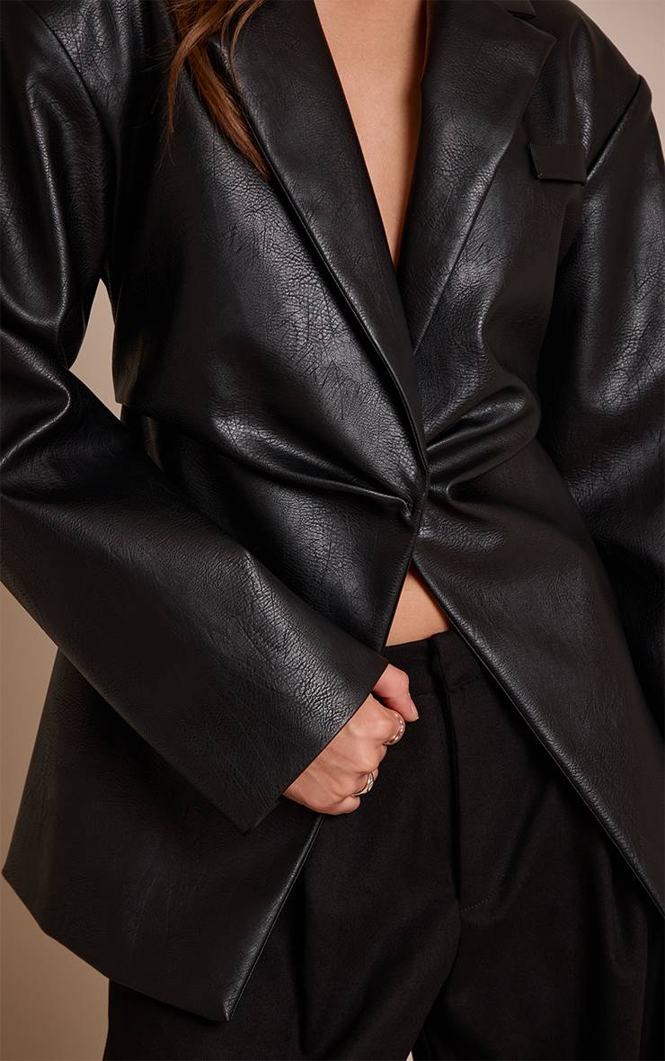 Noir Blazer Cintré En Synthétiquecuir