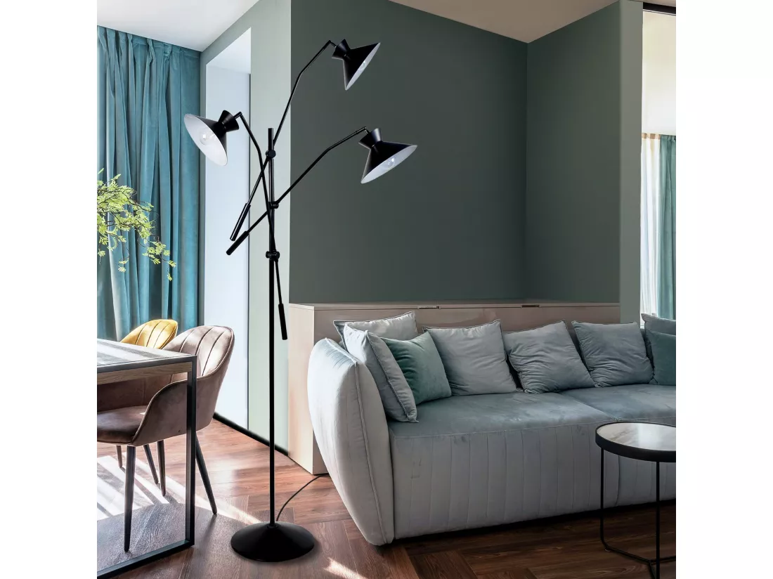 Lampadaire articulé métal noir 190 cm.