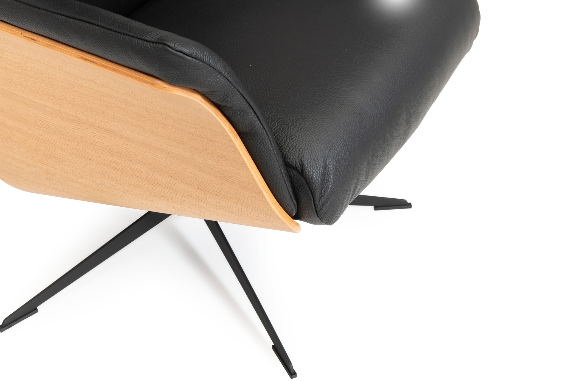 CASAVANTI Ledersessel mit Hocker SOLEDA 2-teilig schwarz /Eiche