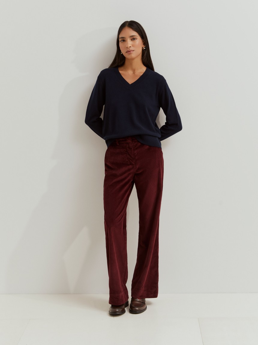 Camisola de lã decote em V