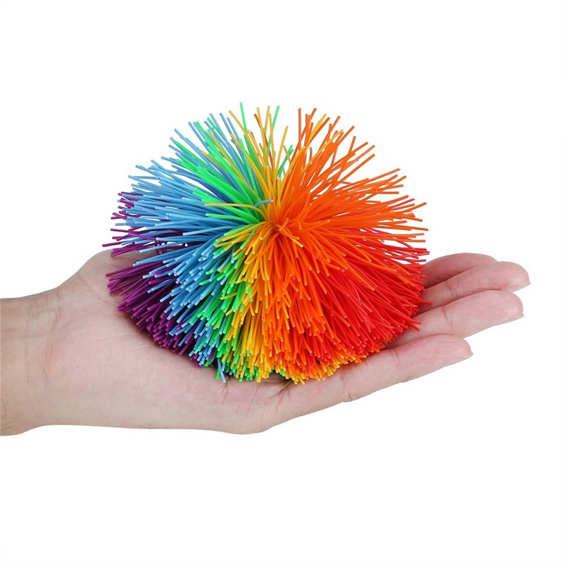 (Ø11cm) Busch-Wusch Anti Stress Silikon Ball Koosh PomPom Wuschelball - Regenbogen