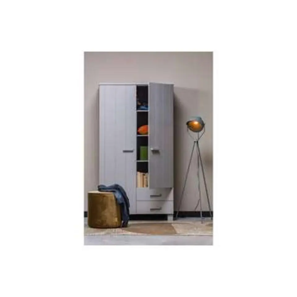 WOOOD Dennis Kast Met Laden - Grenen - Betongrijs - 202x111x55