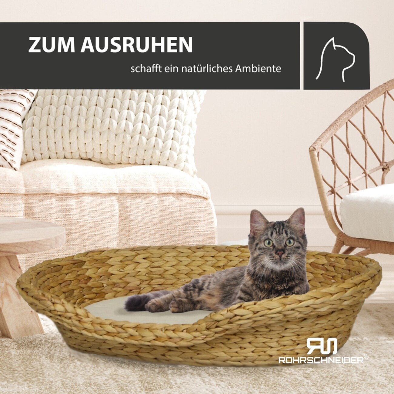 Rohrschneider ® Komfortables Katzenkörbchen mit Kissen