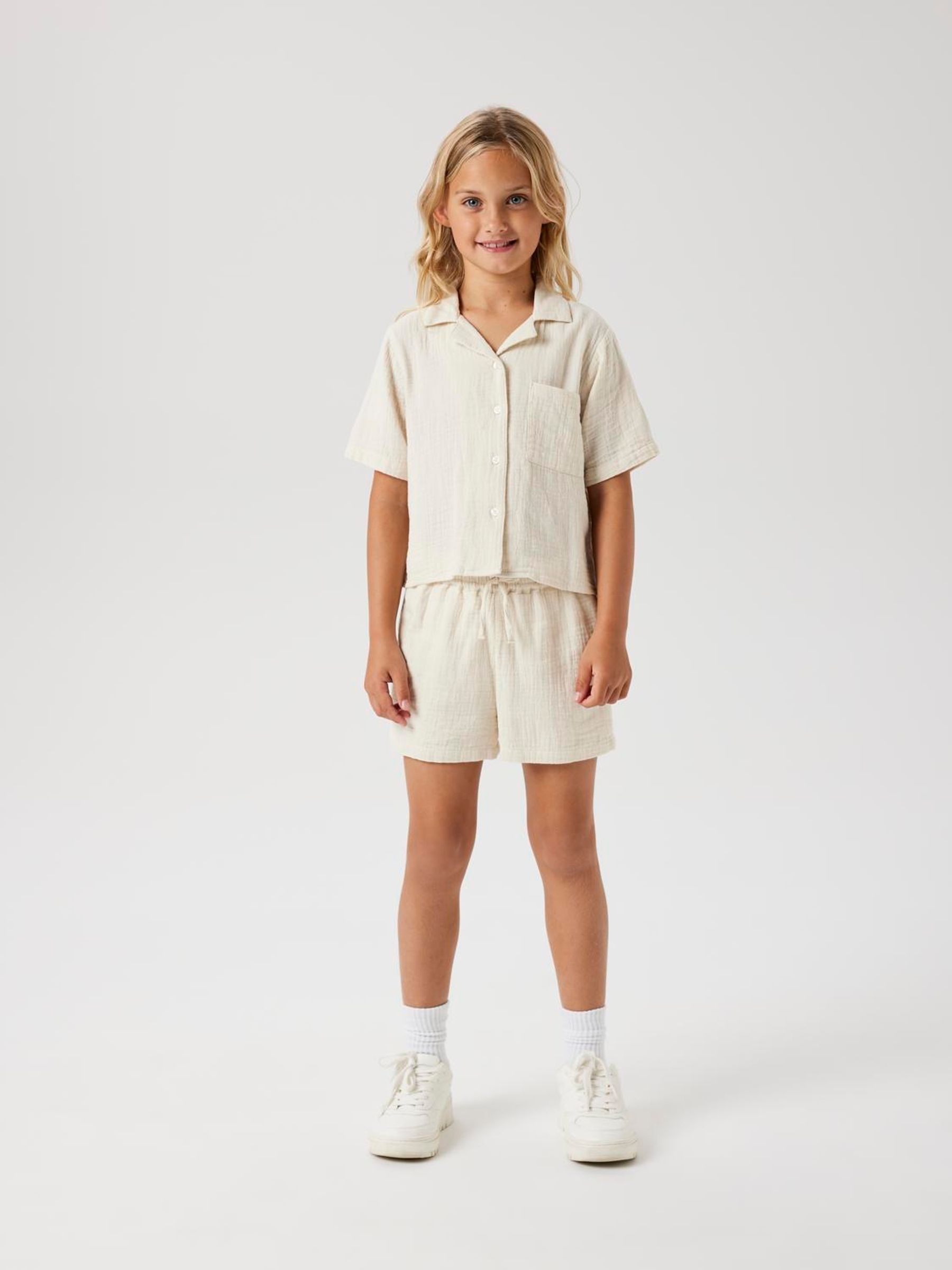 Wit - Name It 100% katoenen linnenlook overhemden met trekkoordsluiting