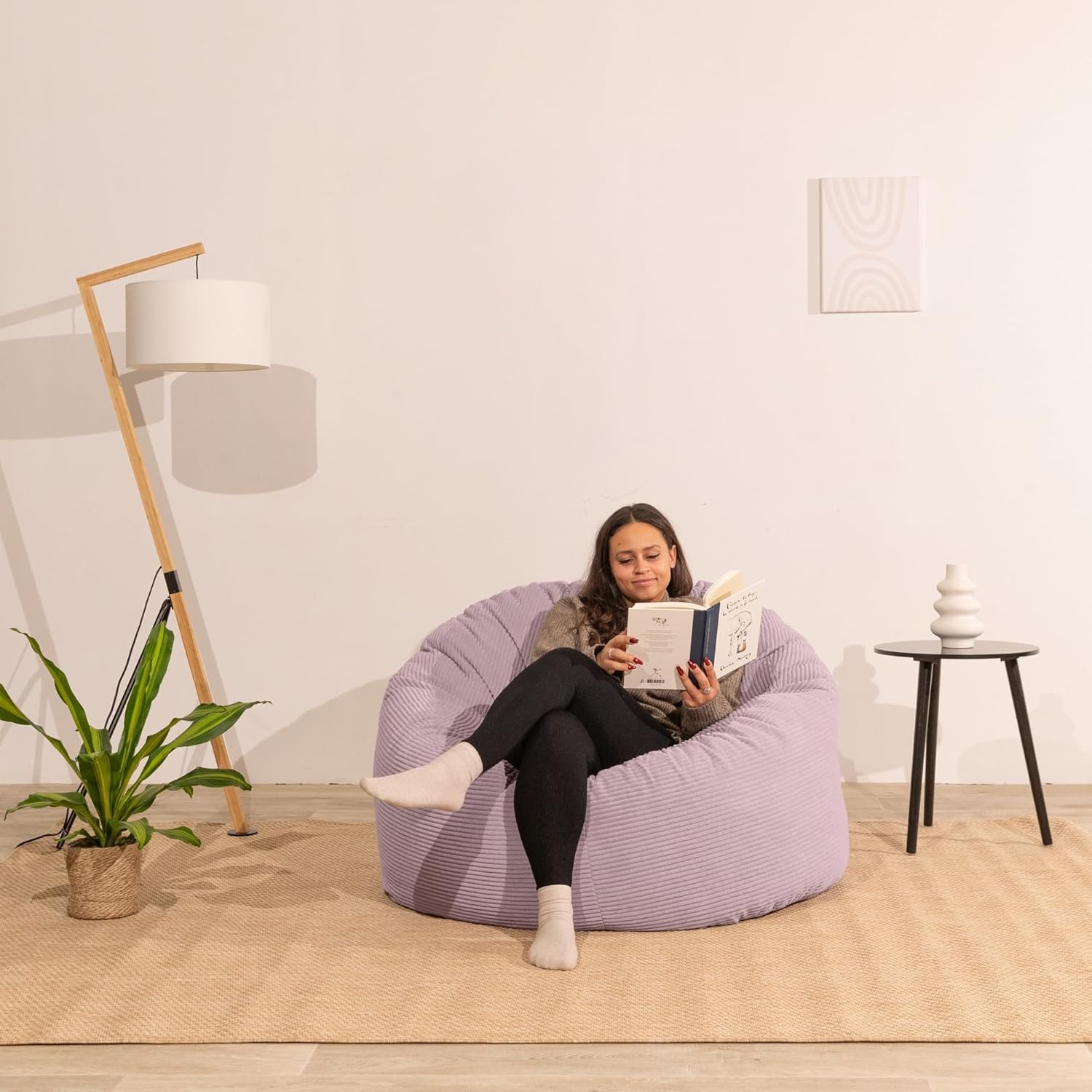 bananair - Sitzsack aus Cordstoff Breit Gerippt für Erwachsene und Kinder - Weich, Bequem und Elegant - Optimale Unterstützung - Sitzsack Sessel XXL mit Füllung, Bean Bag (100 cm, Lila Flieder)