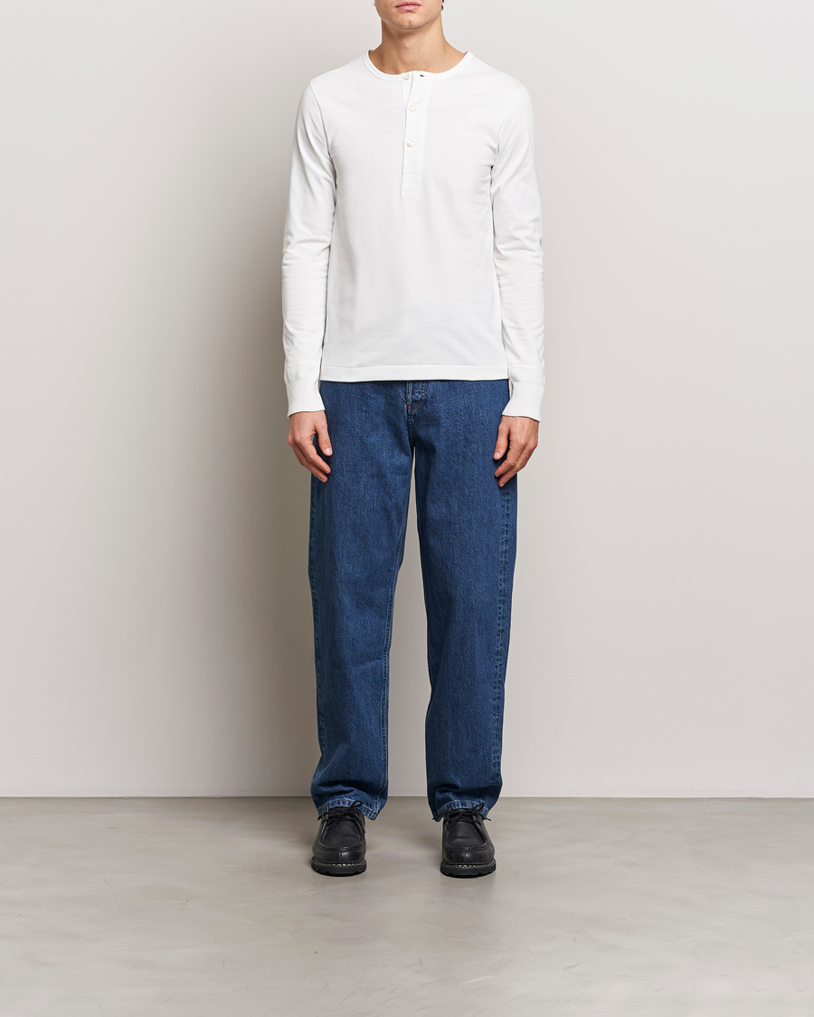 Merz b. Schwanen Classic Organic Cotton Henley Sweater White
