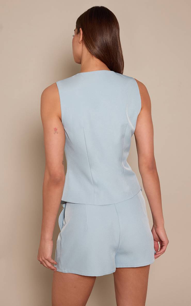Bleu Poudré Gilet Ajusté Tissé Ensemble Coordonné