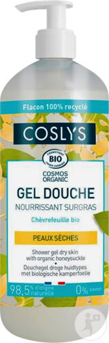 Coslys Gel Douche Bio Nourrissant Surgras Peaux Sèches Chèvrefeuille Flacon 1l