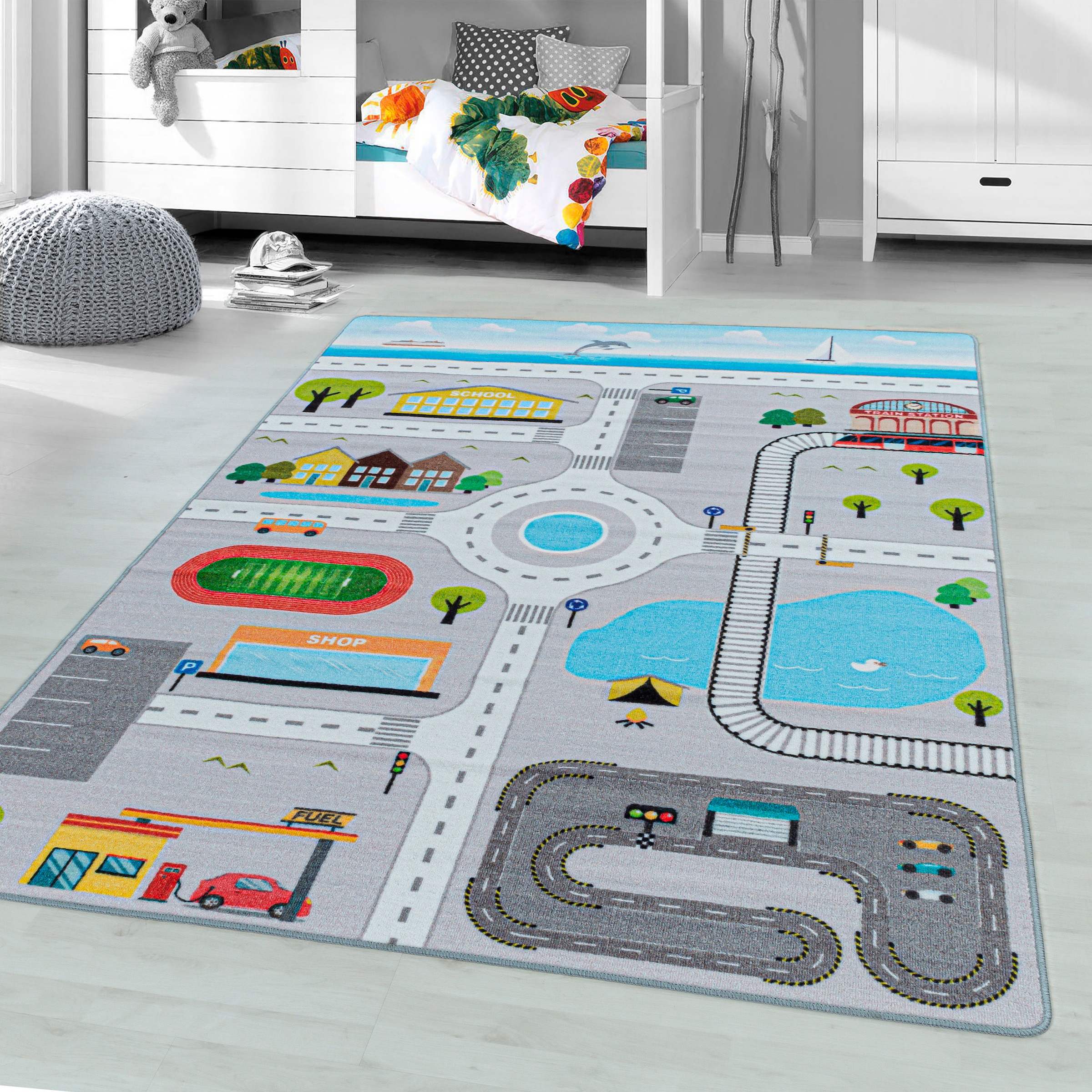 Ayyildiz Teppiche Kinderteppich »PLAY 2902« rechteckig 6 mm Höhe robuster Kurflor, Strassen Spiel Teppich, Kinderzimmer