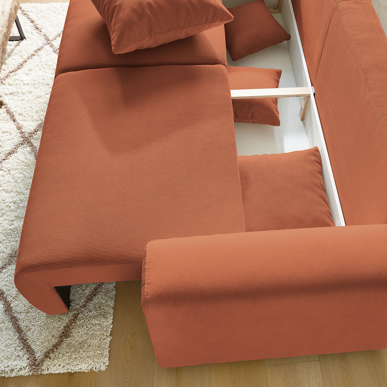 Bobochic Canapé 3 places convertible velours côtelé Envy orange - 245x102x88 cm
