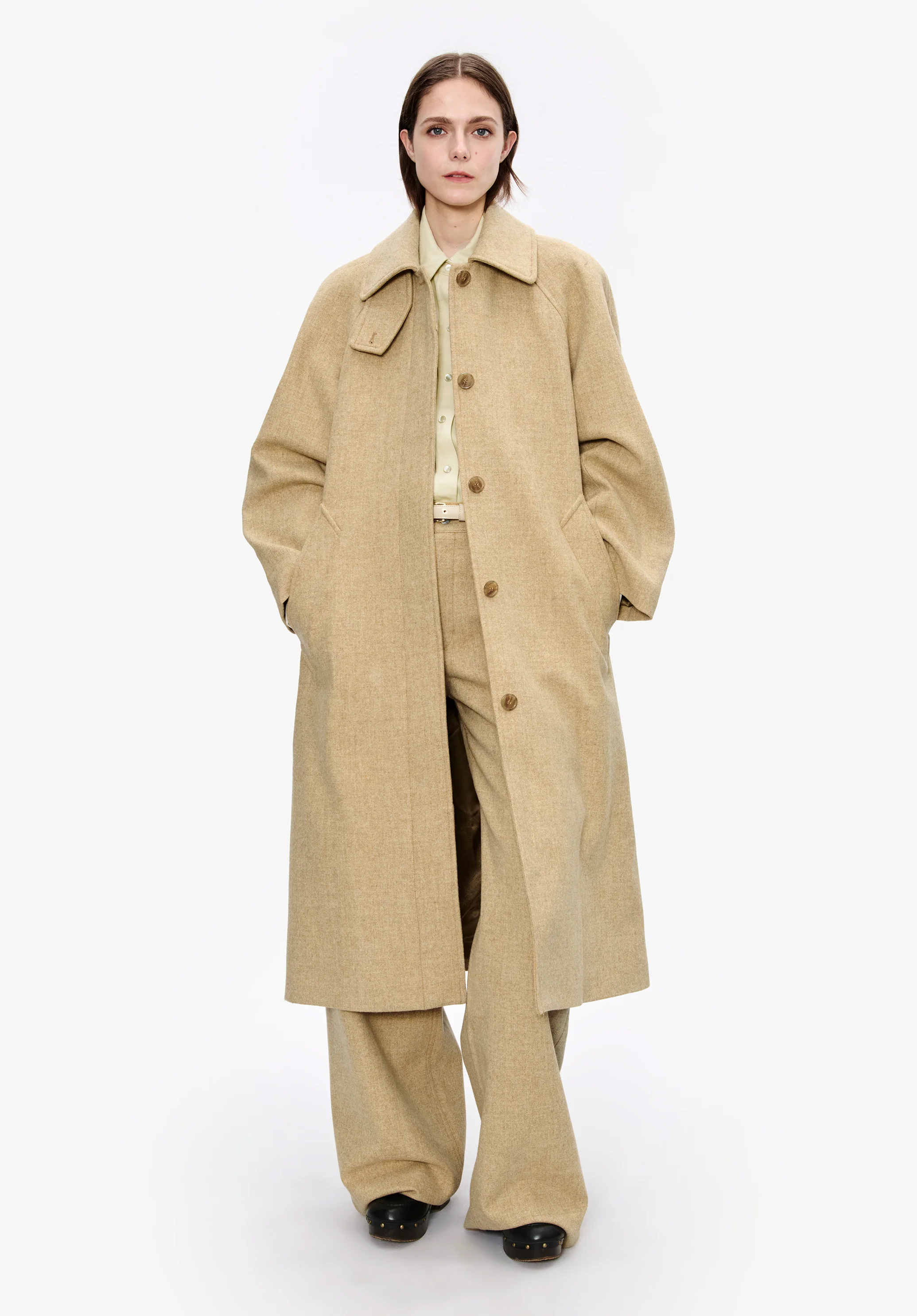 Manteau uni manches raglan - Beige chine