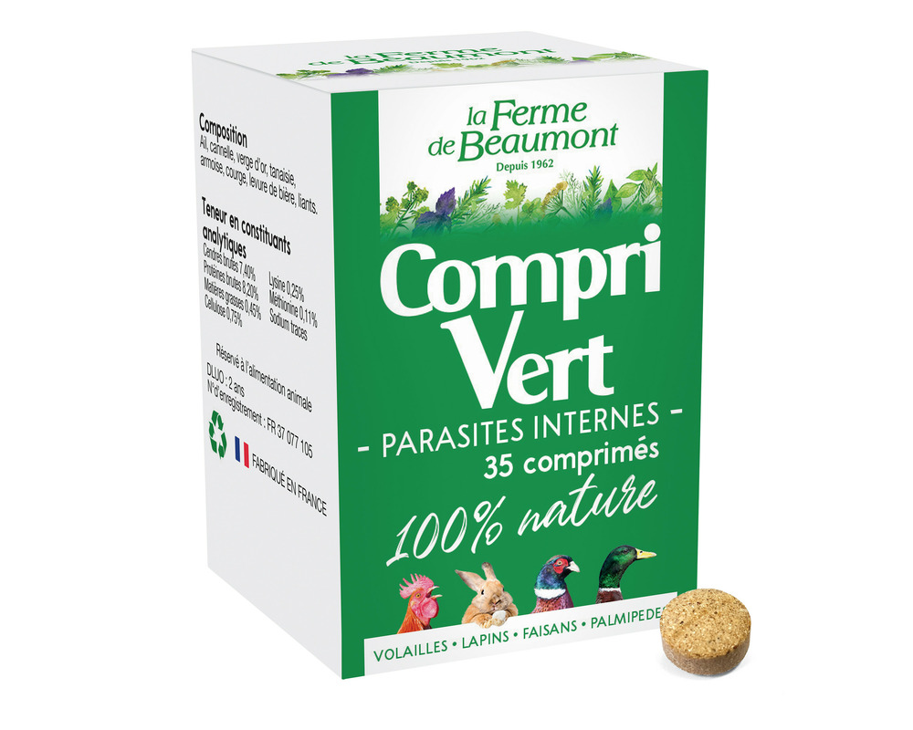 Comprivert 35 comprimés • purge naturelle pour poules, canards, lapins • soin naturel contre parasites internes
