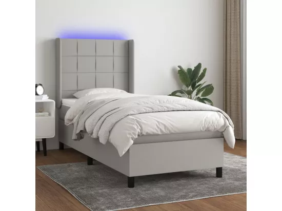 Sommier tapissier avec matelas et LED Gris clair 90x190cm Tissu