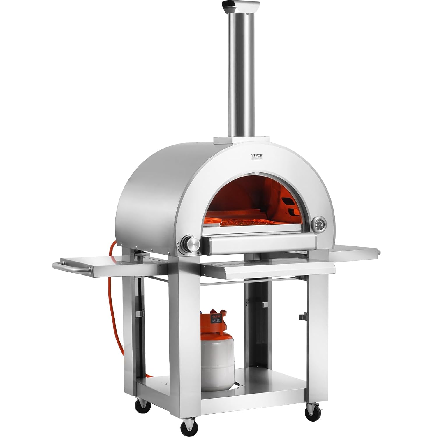 VEVOR Pizzaofen für den Außenbereich tragbarer 558mm Pizzamaker, pellet- und gasbetriebener Outdoor-Pizzaofen mit verdicktem Cordierit-Pizzastein, für Camping und Garten