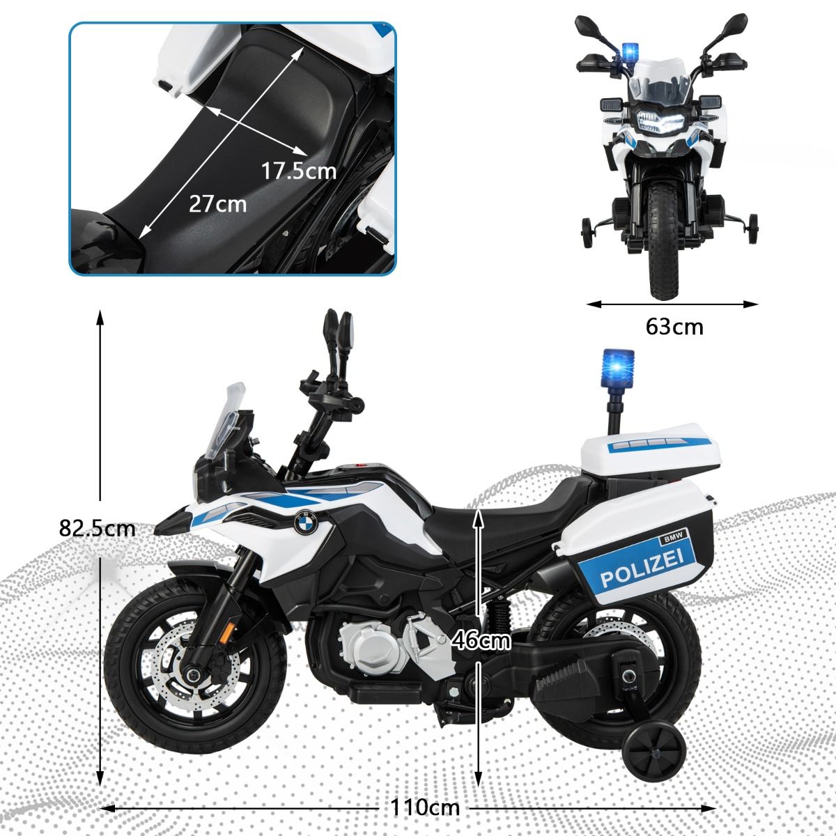 Moto Électrique BMW 12V/7AH pour Enfants 6km/h Modèle Policier avec Klaxon Musique Sirène Phares pour 3-8 Ans - Lidl-Manfred