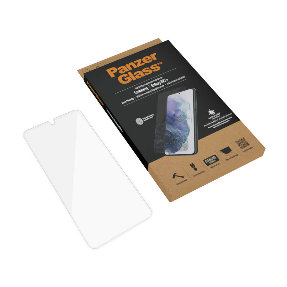 Samsung Galaxy S22  Plus 5G Antibakterielle Panzer Glas Displayschutz Case Friendly mit Rahmen (7294) - Schwarz