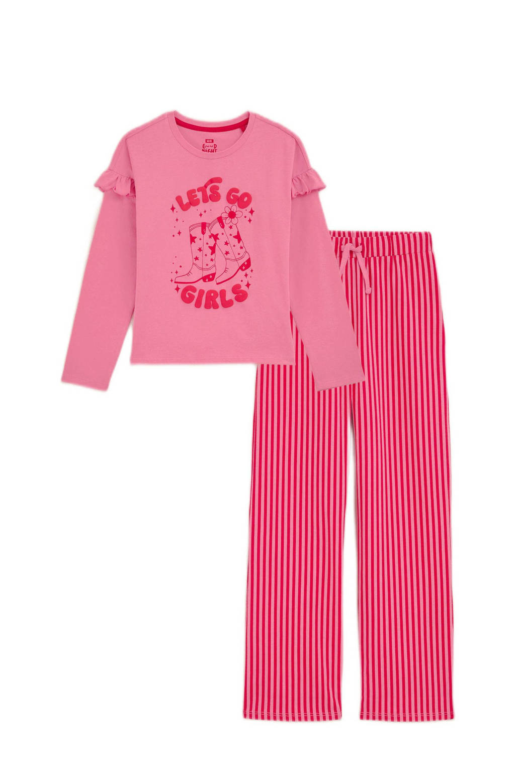 WE Fashion pyjama met ruches roze/fuchsia