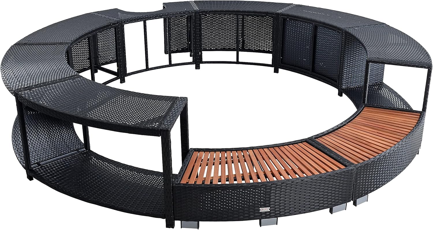 ESTEXO Poolumrandung Poolverkleidung Whirlpool Umrandung Polyrattan Verkleidung Einfassung Rund 200 cm (Schwarz)