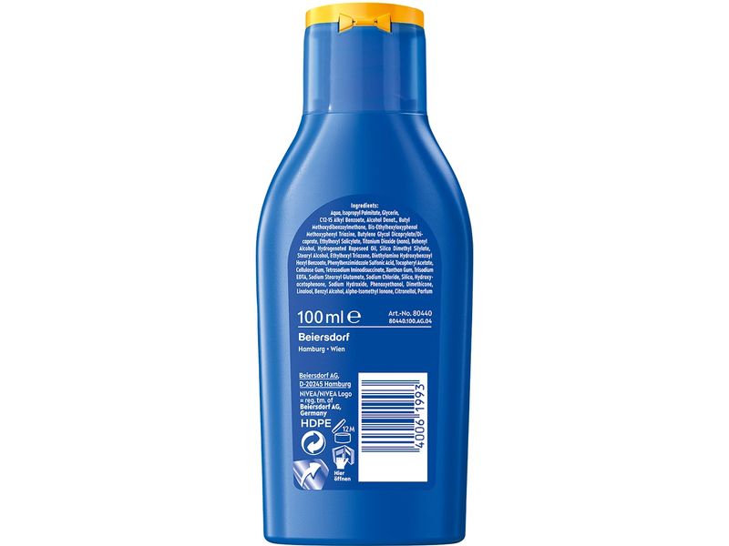 NIVEA SUN Sonnenmilch Protect and Moisture LSF 30 100 ml Sonnenschutz im praktischen Format für Reisen